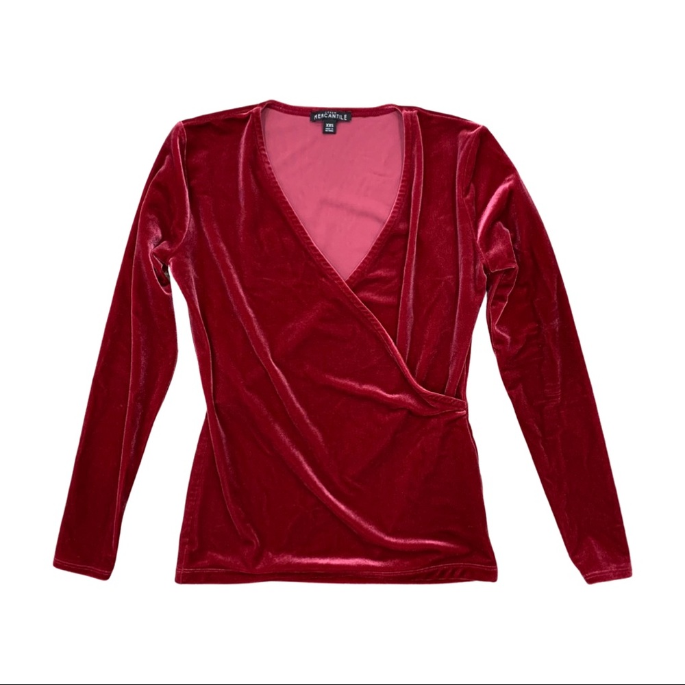 J. Crew Mercantile Velvet Long Sleeve Faux Wrap top